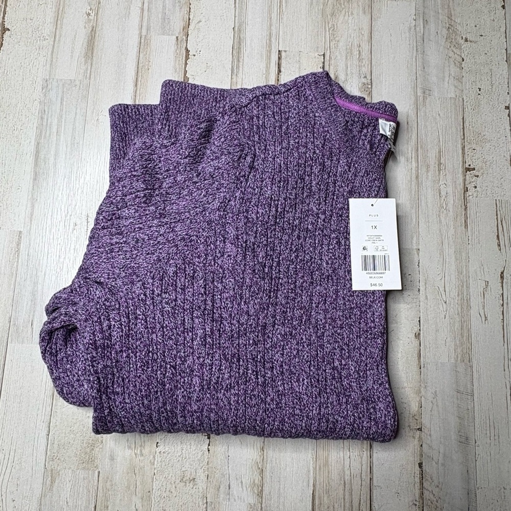 Kim Rogers Cable Crew Sweater Women’s Plus Sz 1X Purple Marbled Classic NWT - Picture 11 of 14